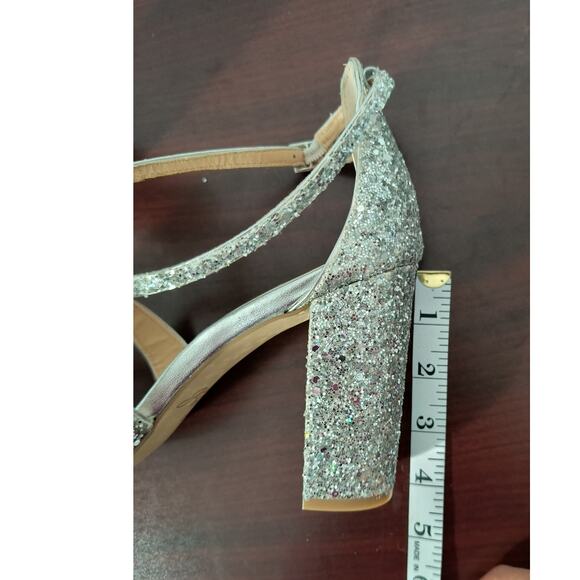 Jewel Badgley Mischka Cook Silver Glitter Sandals Women's Sz 9.5 Metallic Shoes - Picture 8 of 14